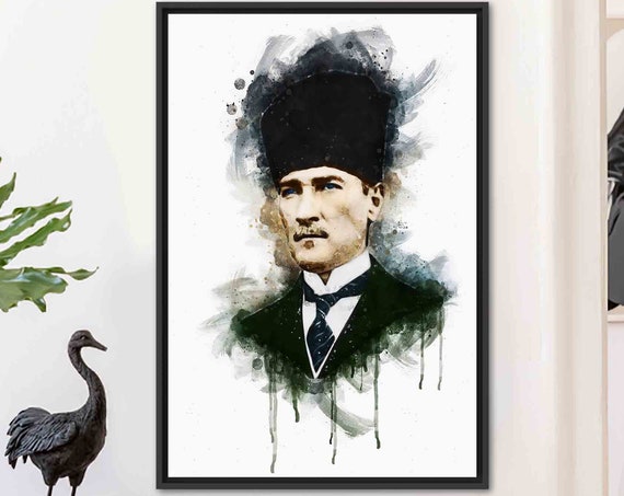 Ataturk Watercolor Art Print, Turkish Office Decor