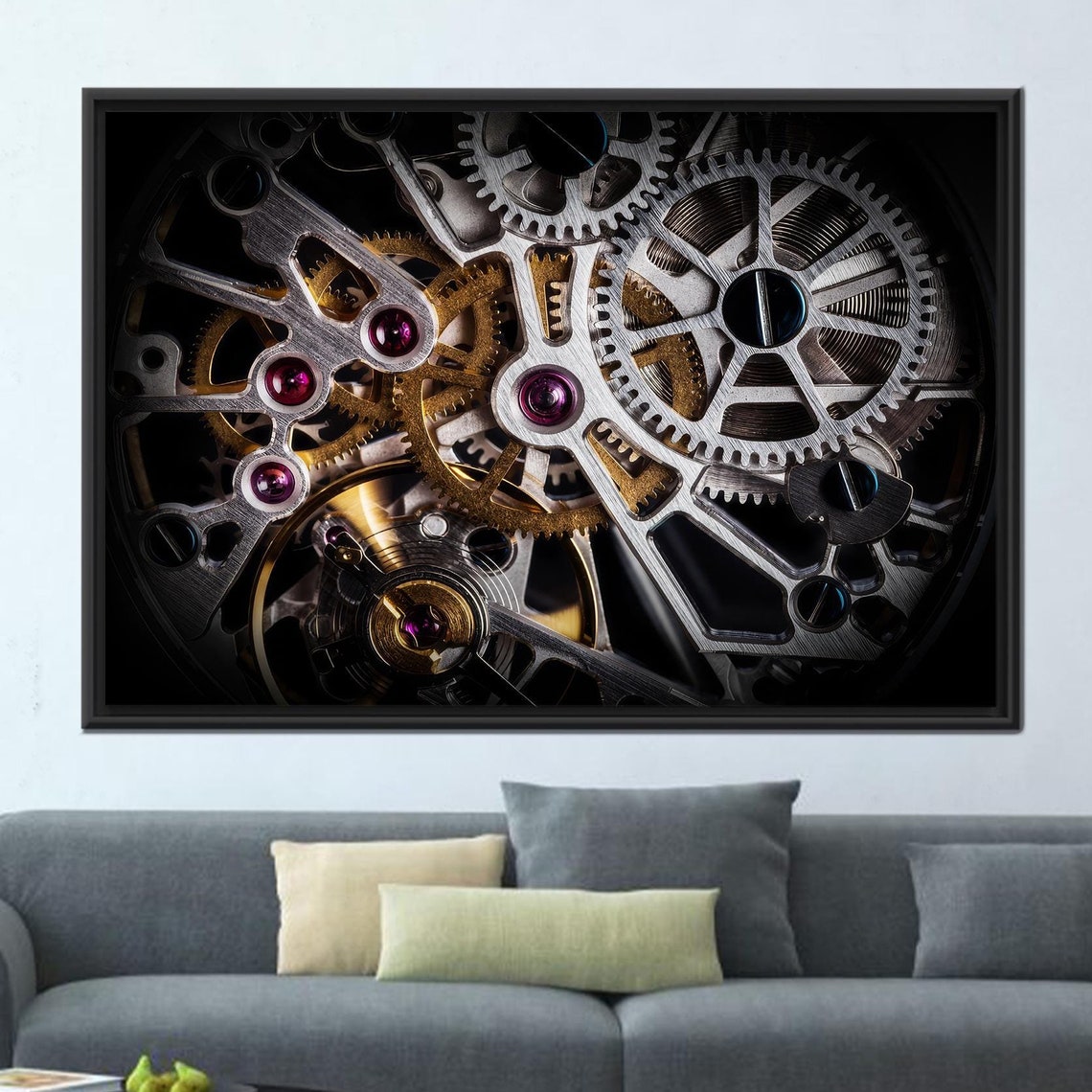 Gold Printed Automatic Watch Mechanism Art Personalized Wedding Gift Modern Canvas Poster Gear Wall Decor Large