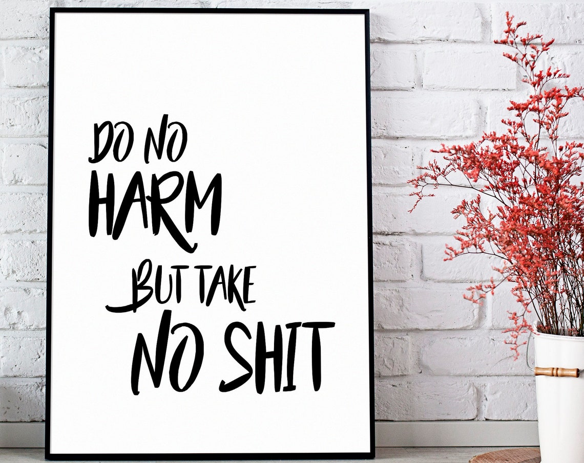 Do No Harm But Take No Shit Inspirational Quotes Print Motivational Quote Gift Typography Print Wall Art Black And White Art