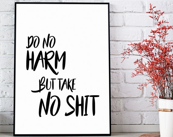 Do No Harm But Take No Shit Inspirational Quotes Print Motivational Quote Gift Typography Print Wall Art Black And White Art