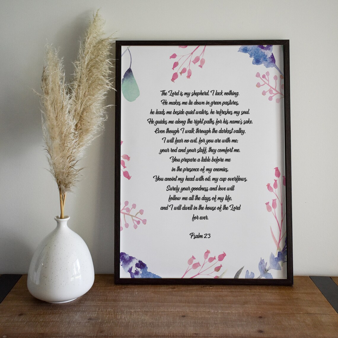 Psalm 23 The Lord Is My Shepherd Full Text Botanical Border Wall Art