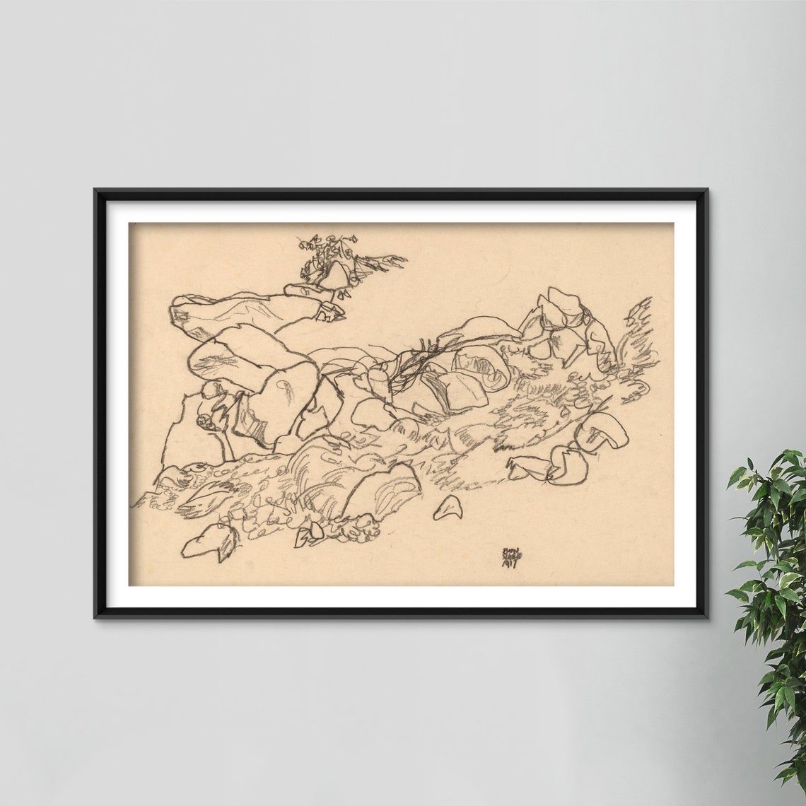Egon Schiele Mountain Stream 1917 Landscape Pencil Sketch Poster