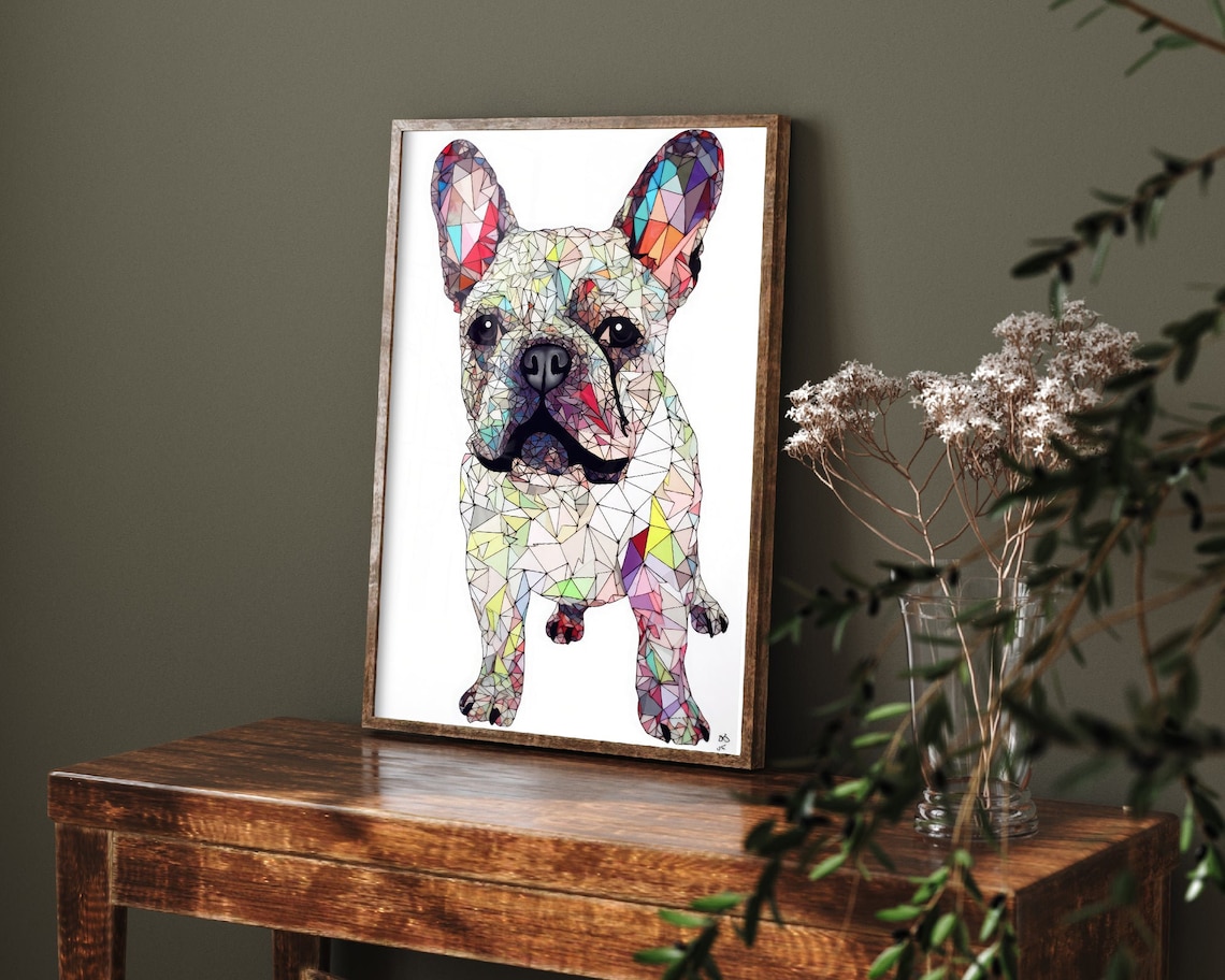French Bulldog Covered In Colorful Paper, Art Print