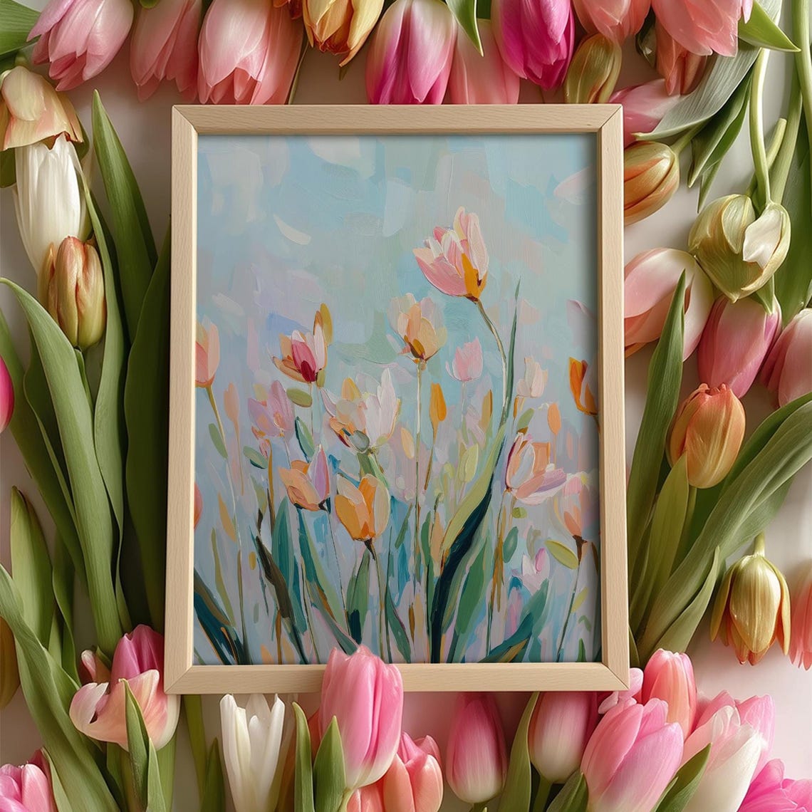 Abstract Pastel Tulips Colorful Spring Floral Painting Print