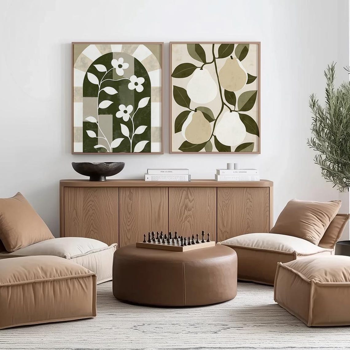 Earthy Green Arch with White Flowers Boho Botanical Art Poster - Image 3