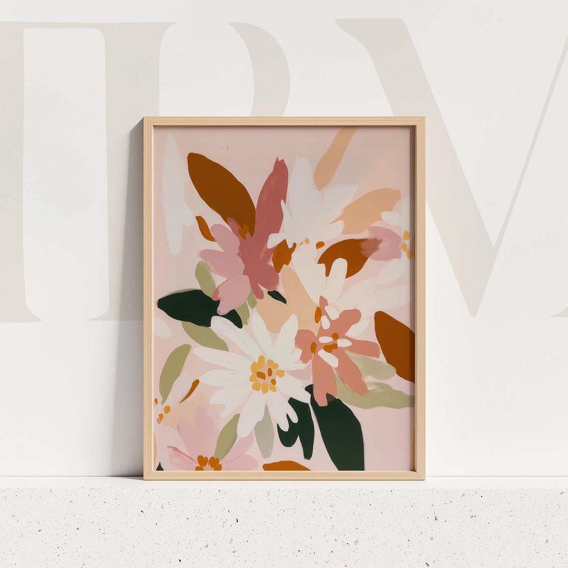 Warm Modern Abstract Floral Bouquet Framed Dining Room Art Poster - Image 4