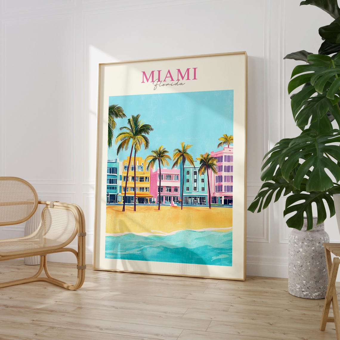Miami Florida Art Deco Palms Beach Pastel Ocean Travel Poster - Image 2