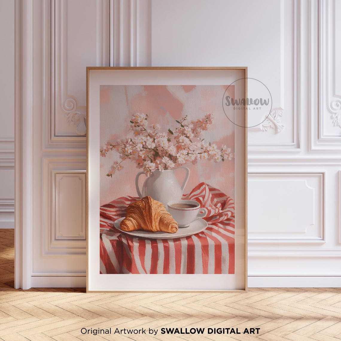 French Breakfast Croissant Coffee Oil Painting Kitchen Poster - Image 2