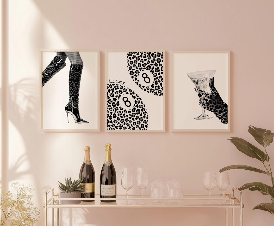 Glam Martini Glass Art Print, Chic Leopard Glove - Image 2