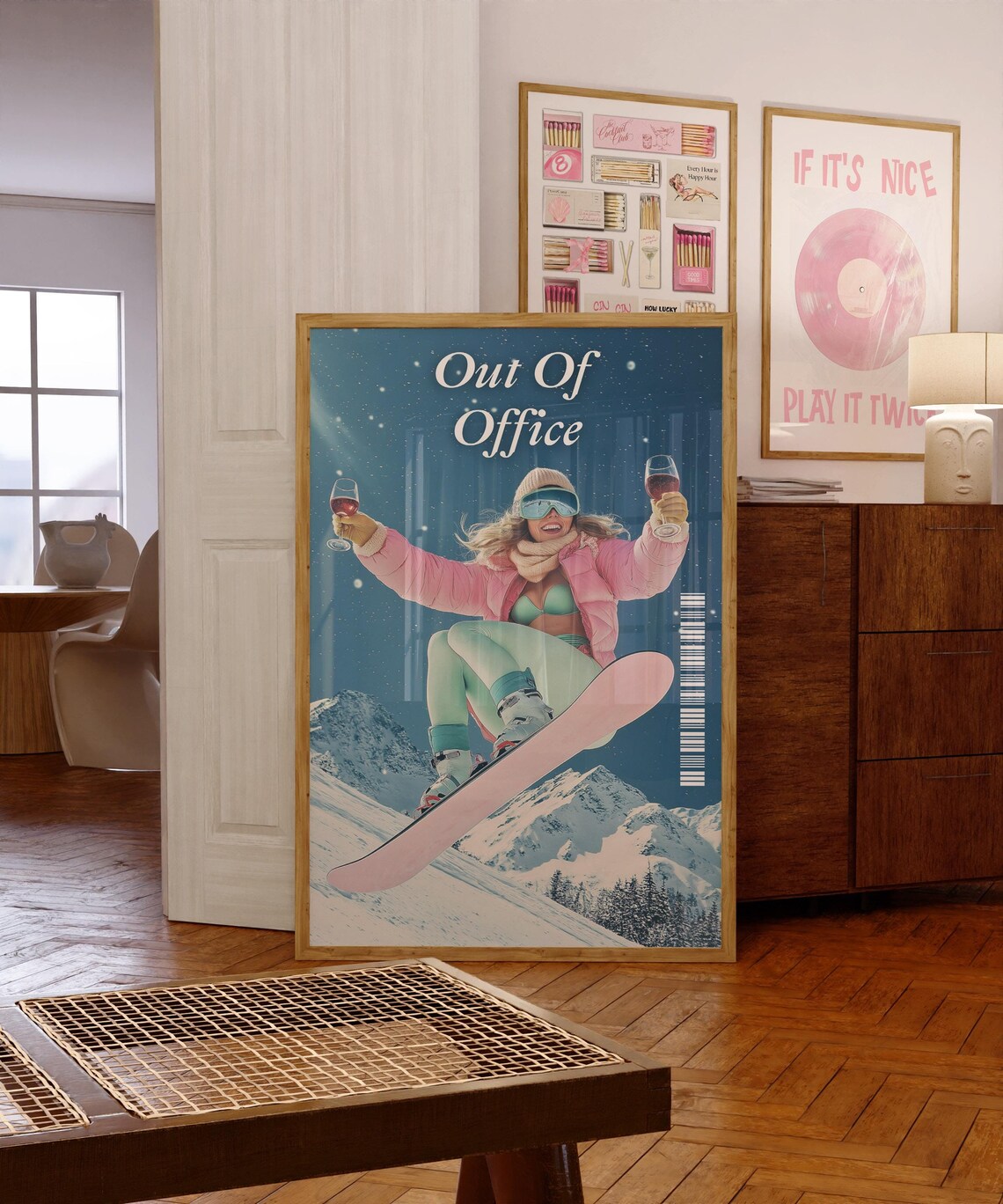 Out Of Office Wall Art Drinks Cheers Print Trendy Poster Girl Room Decor Vintage Bar Cart Art Winter Wall Art Instant Winter