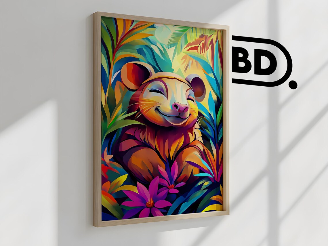 Smiling Armadillo in a Bright Tropical Flower Jungle Animal Poster - Image 2