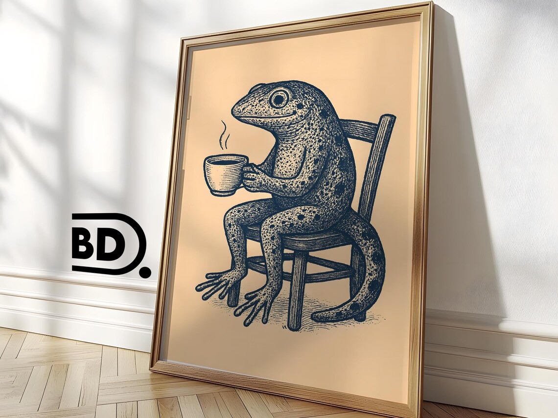 Quirky Salamander Coffee Wall Art Print Cute Retro Kitchen Decor Vintage Teacup Salamander Illustration For Boho Dining Hiker Gift - Image 3