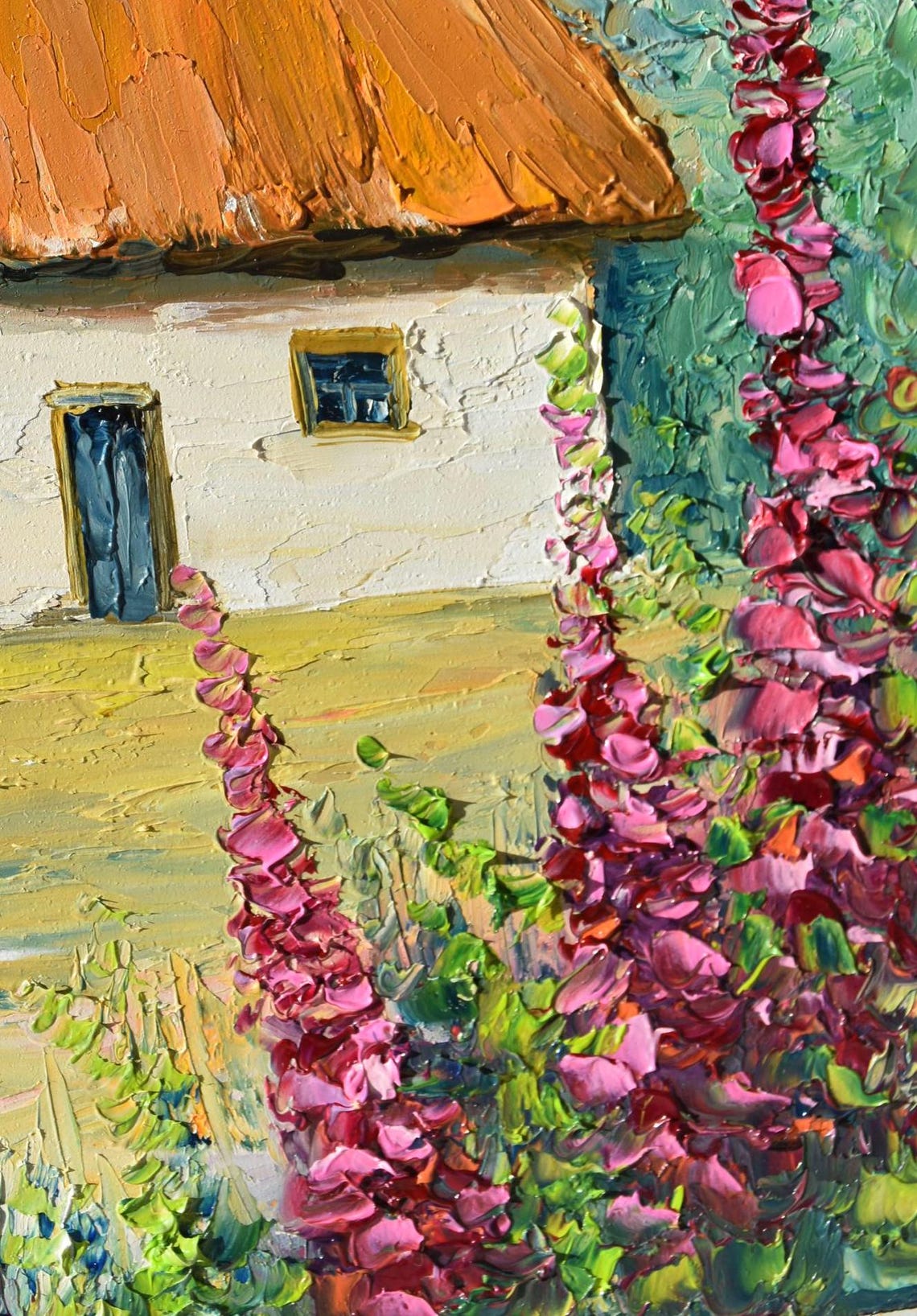 Ukrainian Art Ukrainian House Summer Landscape Art Impasto Flowers Wall Art Garden Flowers Art Ukrainian House Art Textured Painting Summer - Image 4