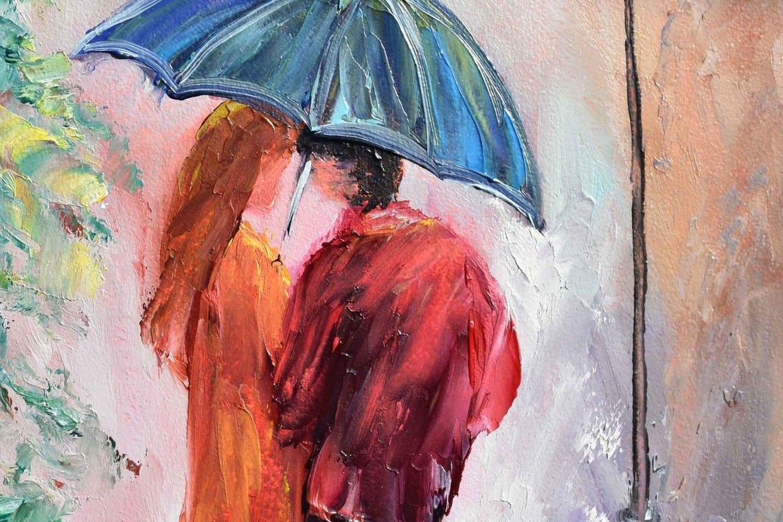 Street Painting Cityscape Painting People In Love Art Umbrella Landscape Oil Art Couple In Love Art Love Wall Art Original Oil Art Impress - Image 4
