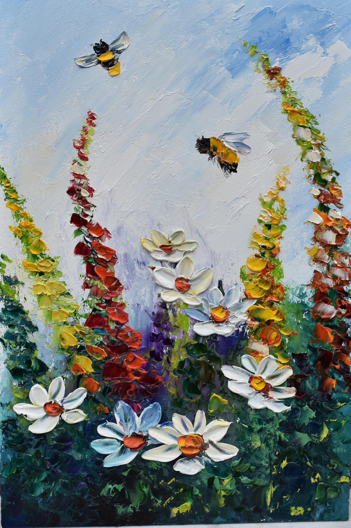 Chamomile Painting Landscape Painting Meadow Painting White Flower Art Flowers Painting Chamomile Art Oil Impasto Painting Summer Landscape - Image 4