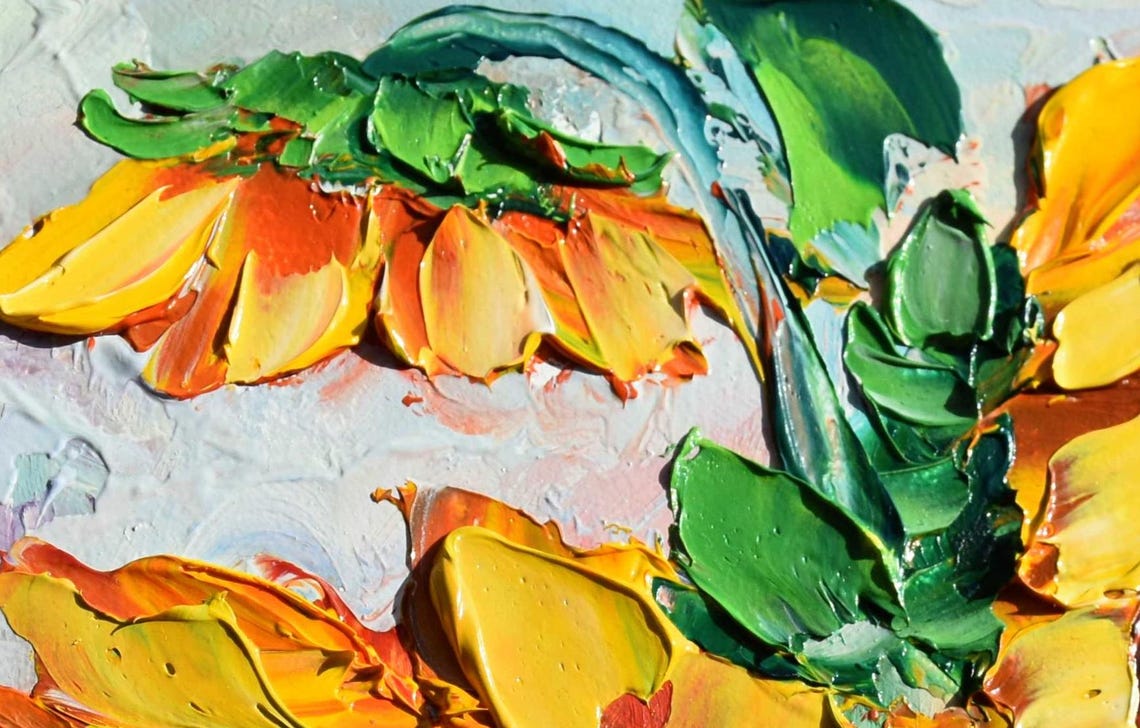 Sunflower Wall Art Miniature Painting Sunflowers Painting Purple Flowers Art Impasto Oil Painting Wildflowers Oil Art Sunflowers Art Paintin - Image 4
