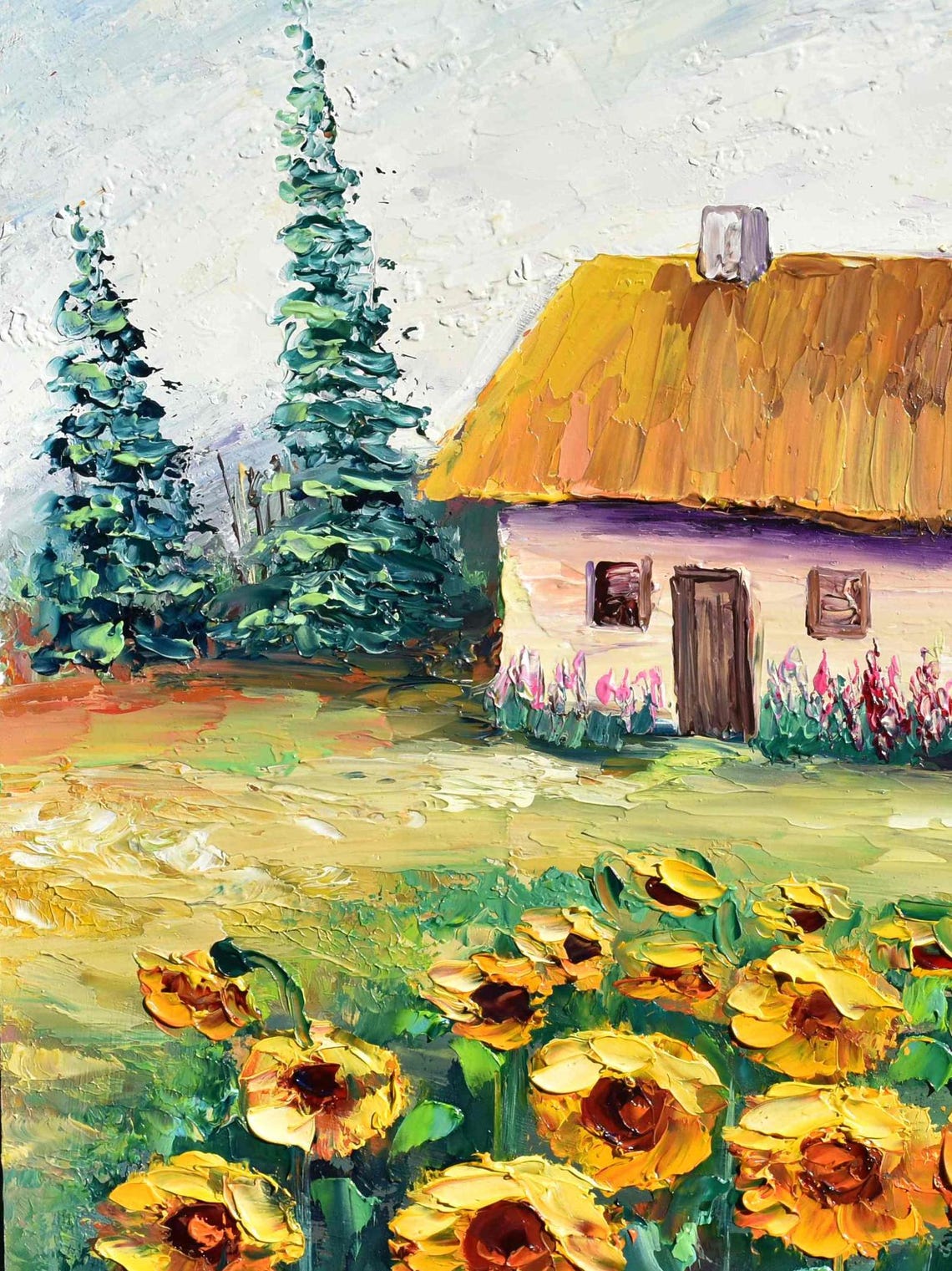 Ukrainian Art Summer Landscape Art Impasto Painting Sunflowers Art 3d Oil Painting Textured Painting Landscape Wall Art Summer Flower Art - Image 4