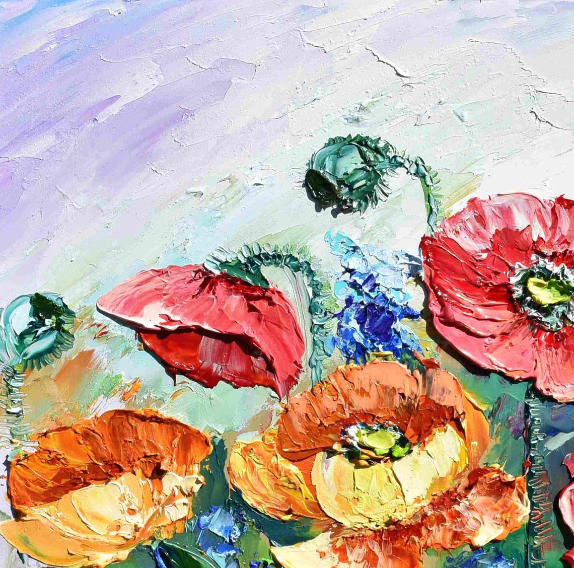 Red Poppy Painting Flowers Painting Meadow Flowers Art Poppy Original Art Floral Artwork Palette Knife Art Poppy Wall Art Wildflowers Oil - Image 2