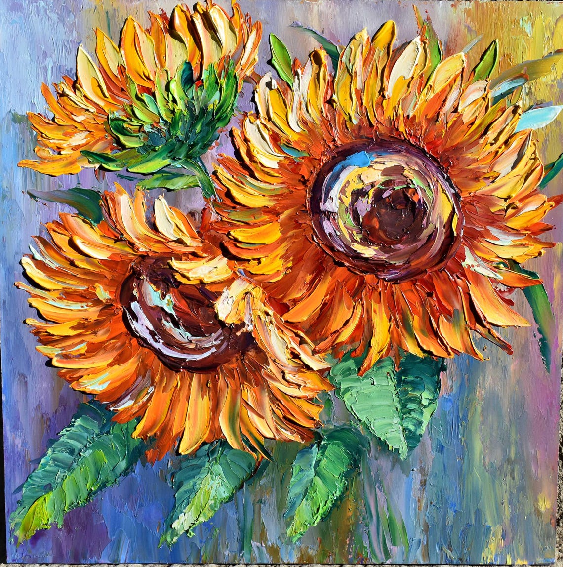 Sunflower Painting Flower Painting Original Painting Sunflower Wall Art Impasto Oil Painting Sunflower Artwork Sunflowers Painting Flower