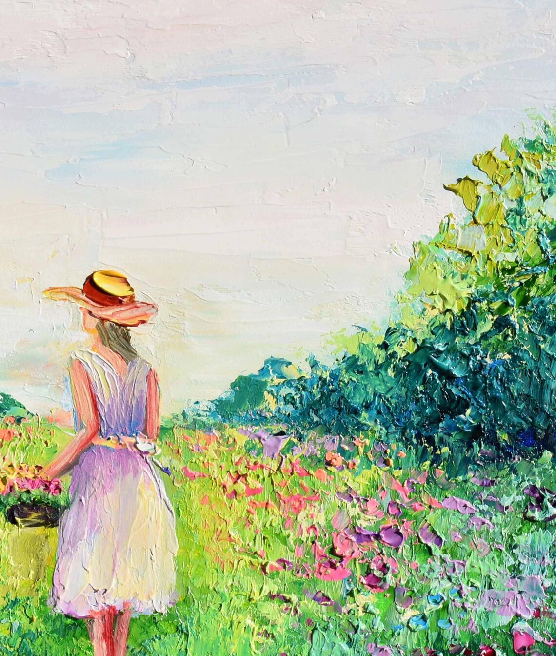 Girl In White Dress Walking Through Wildflower Meadow Art Poster - Image 5