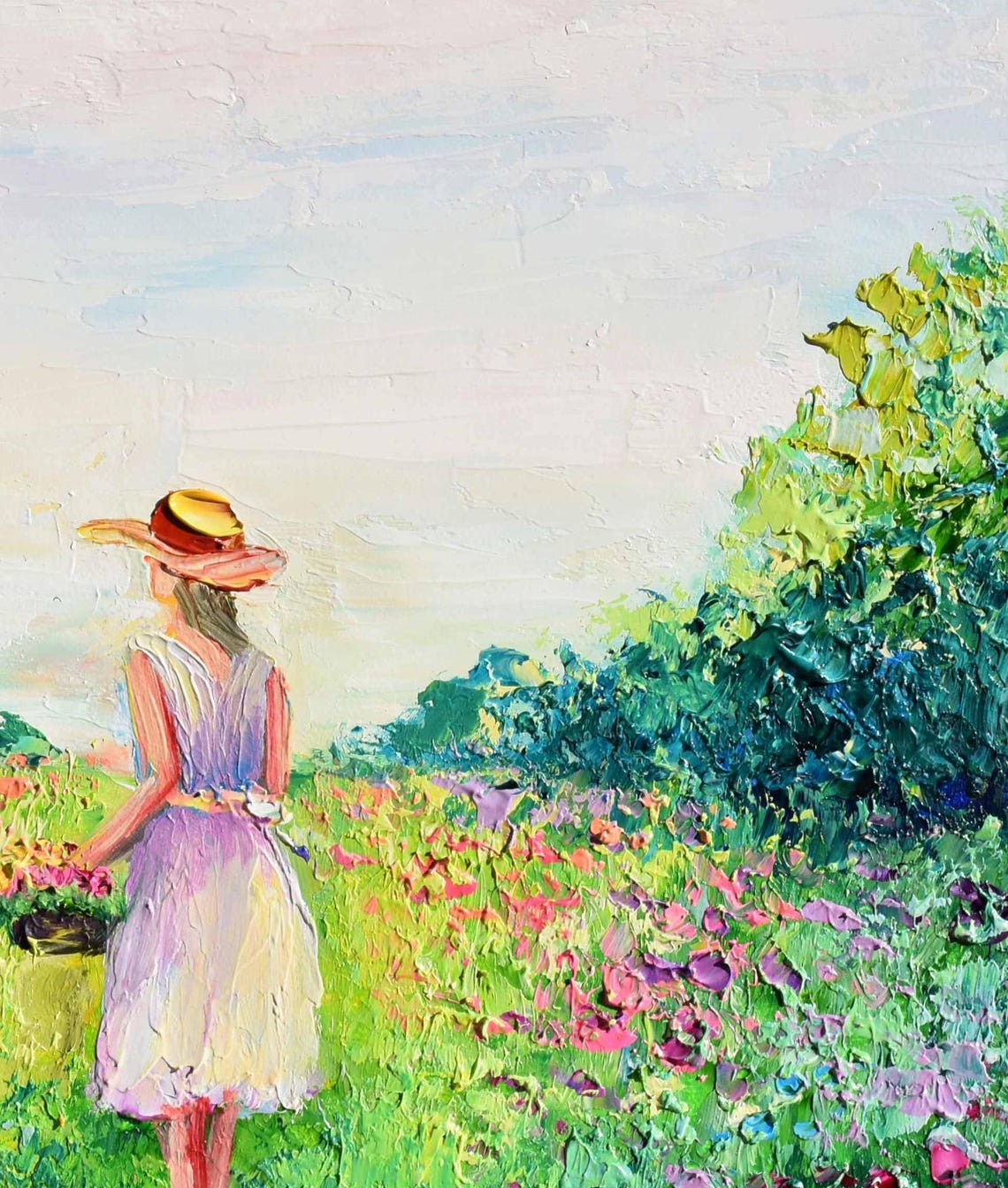 Landscape Girl Painting Meadow Landscape Art Landscape Nature Girl Basket Art Colorful Oil Art Wall Art Flower For Wildflowers Oil Art Palet - Image 5