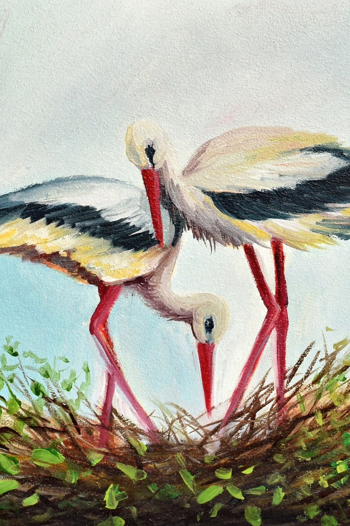 Storks Oil Painting Birds Art Bird Oil Painting Bird Artwork Birds Painting Art Bird Painting Bird Art Painting Miniature Living Room Decor