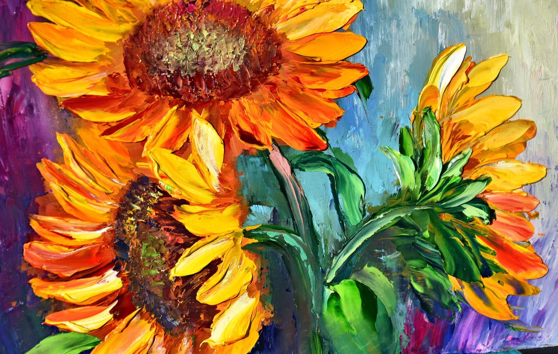 Sunflowers Painting Floral Artwork Impasto Painting Painting Landscape Oil Art Colorful Painting Small Oil Painting Yellow Flower Art Textur - Image 3