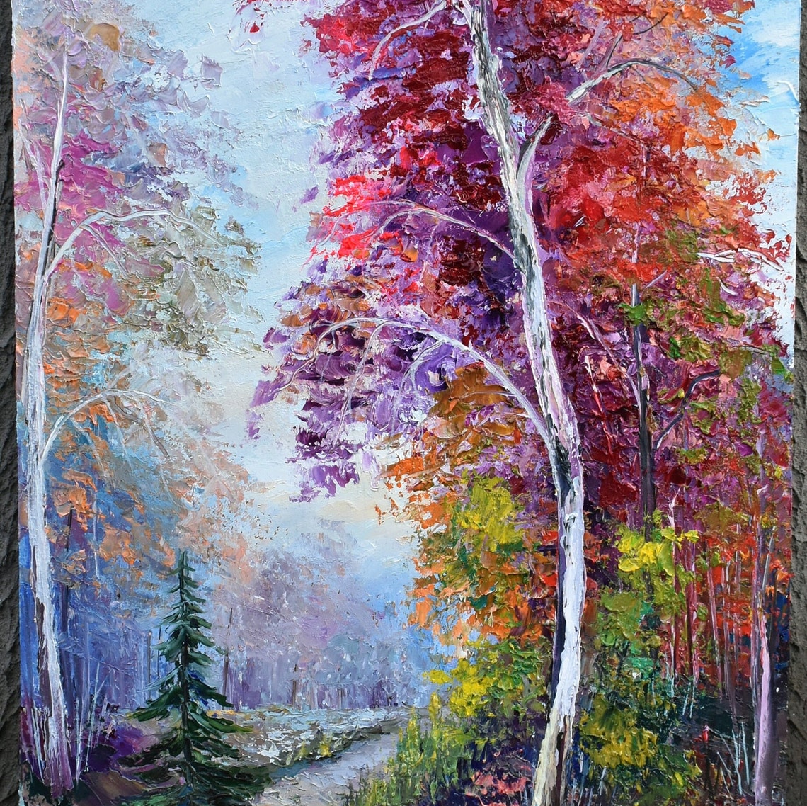 Autumn Painting Fall Art Autumn Landscape Autumn Trees Art Impasto Painting Textured Painting Landscape Painting Palette Knife Art Autumn - Image 3