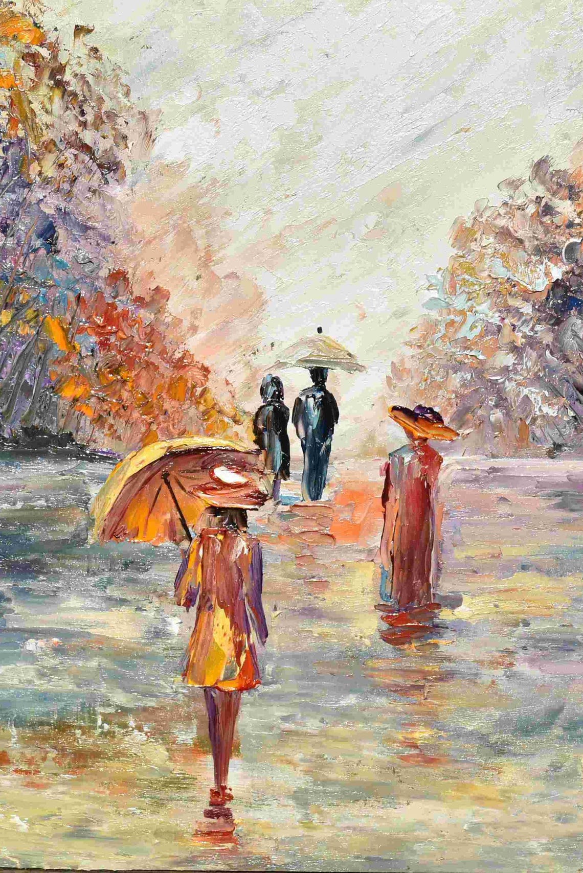 Girl With Umbrella Painting Street Painting Umbrella Art Landscape Oil Cityscape Art People In Love Art People In The Rain Art Girl Painting - Image 3