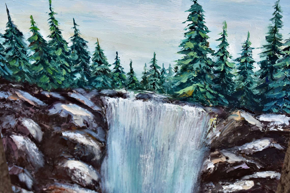 Mountain Waterfall Turquoise Pool Evergreen Forest Landscape Poster - Image 4