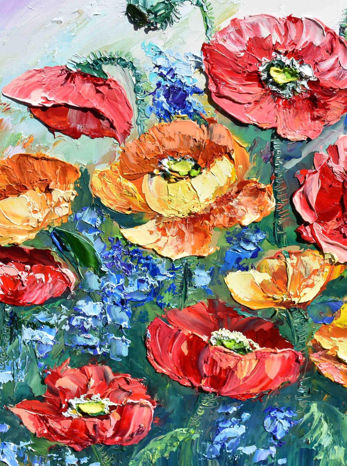 Red Poppy Painting Flowers Painting Meadow Flowers Art Poppy Original Art Floral Artwork Palette Knife Art Poppy Wall Art Wildflowers Oil - Image 3