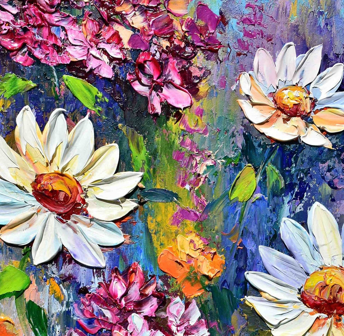 Chamomile Impasto Flowers Painting Daisy Painting 3d Oil Painting Summer Flowers Art Art Meadow Flowers Art Palette Knife Art Meadow - Image 4