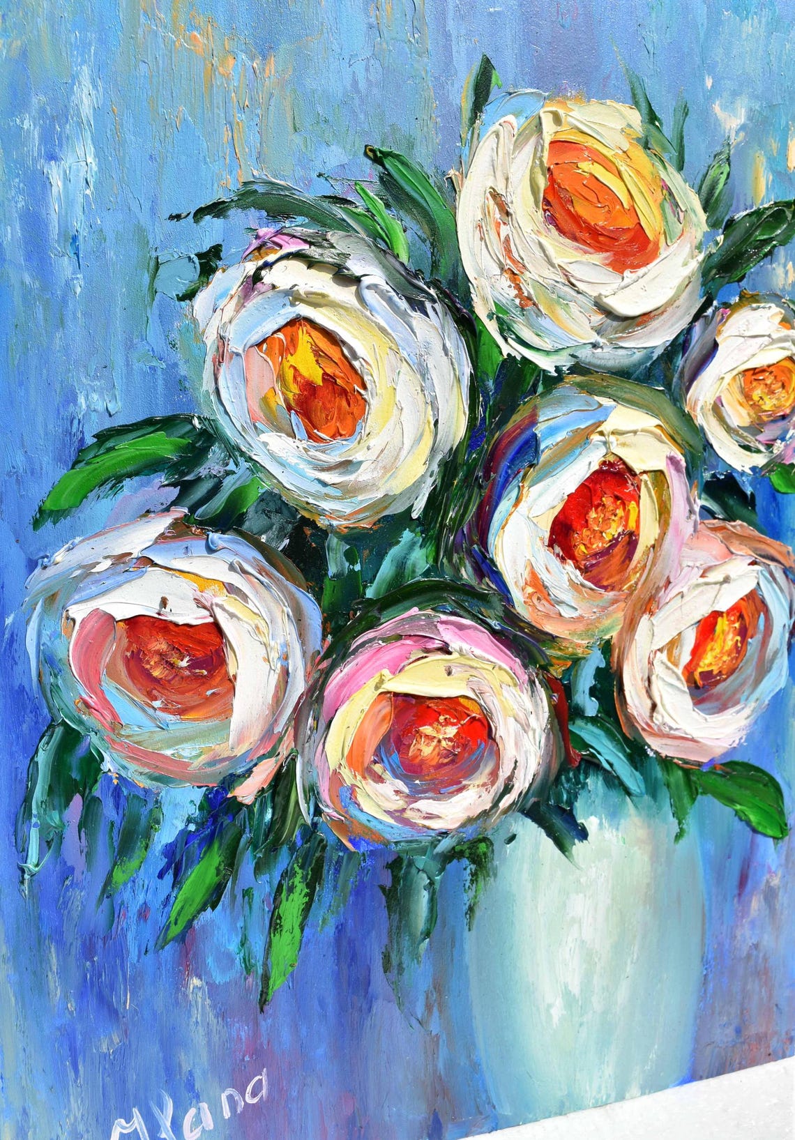 Roses Painting Still Life Painting Floral Pink Rose Art Palette Knife Art 3d Oil Painting Abstract Floral Art Pale Pink Roses Art Floral Oil - Image 2