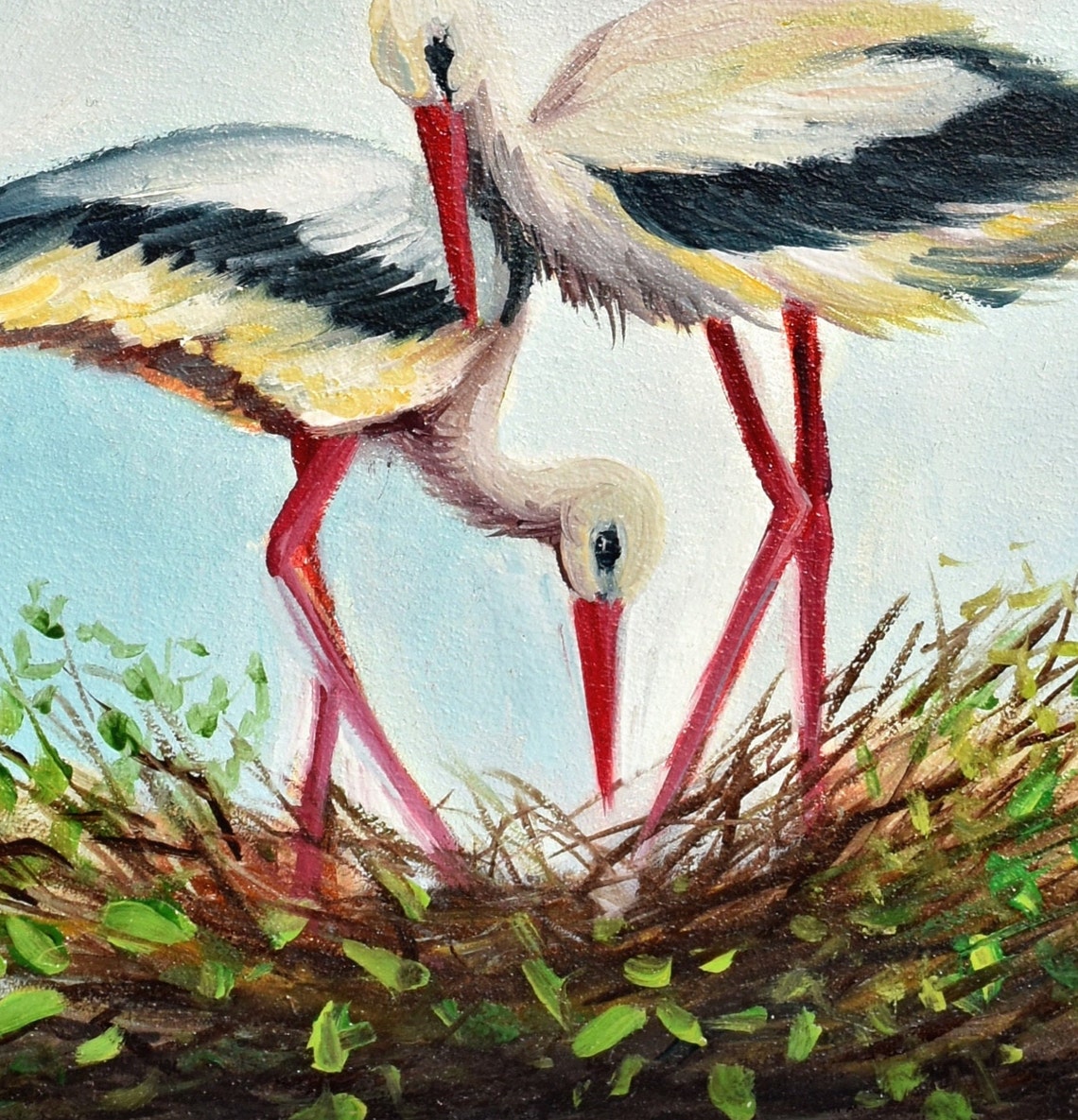 Storks Oil Painting Birds Art Bird Oil Painting Bird Artwork Birds Painting Art Bird Painting Bird Art Painting Miniature Living Room Decor - Image 3