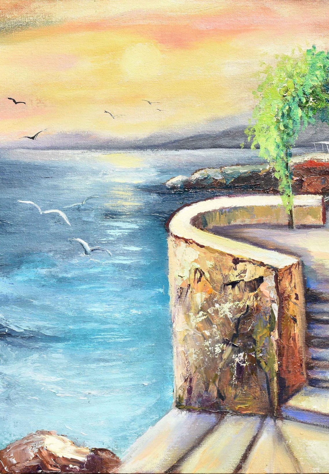 Seascape Painting Art Painting Sea Art Sea Sunset Painting Landscape Tropical Painting Beach Painting Tropical Landscape Original Painting - Image 4