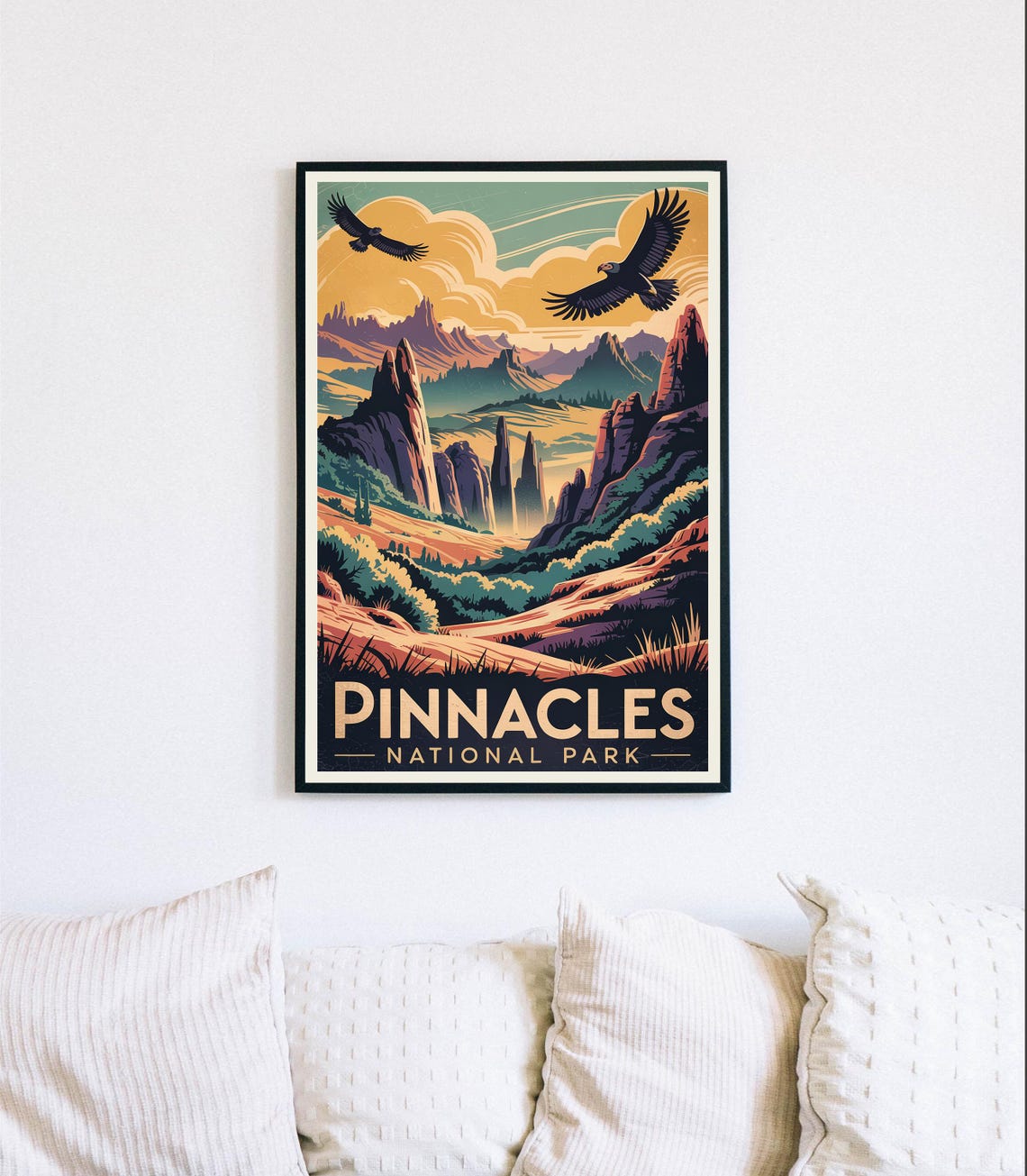 Pinnacles National Park Rock Spires Condor Sunset Travel Poster