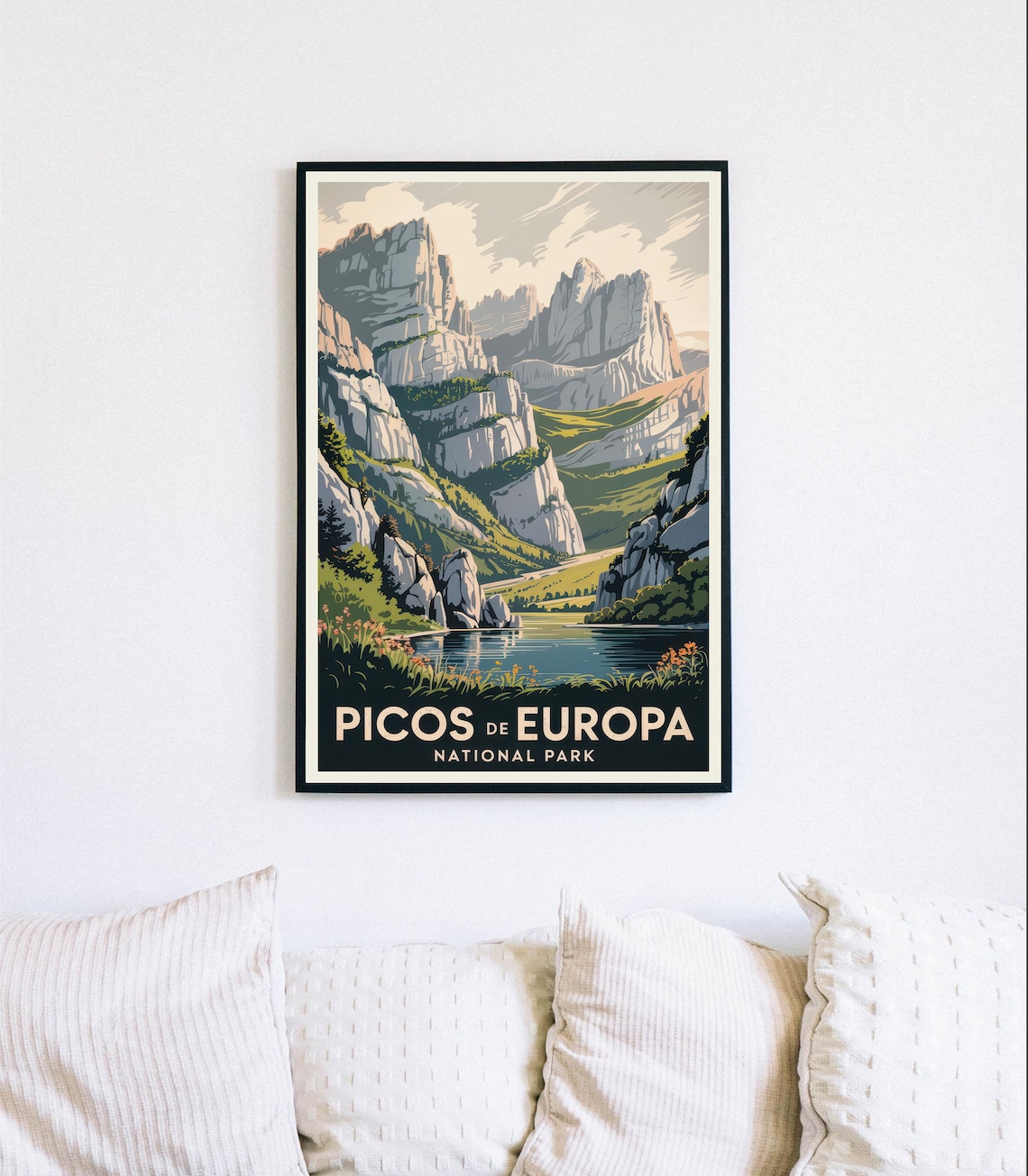 Picos De Europa Limestone Peaks Mountain Lake Spain Travel Poster