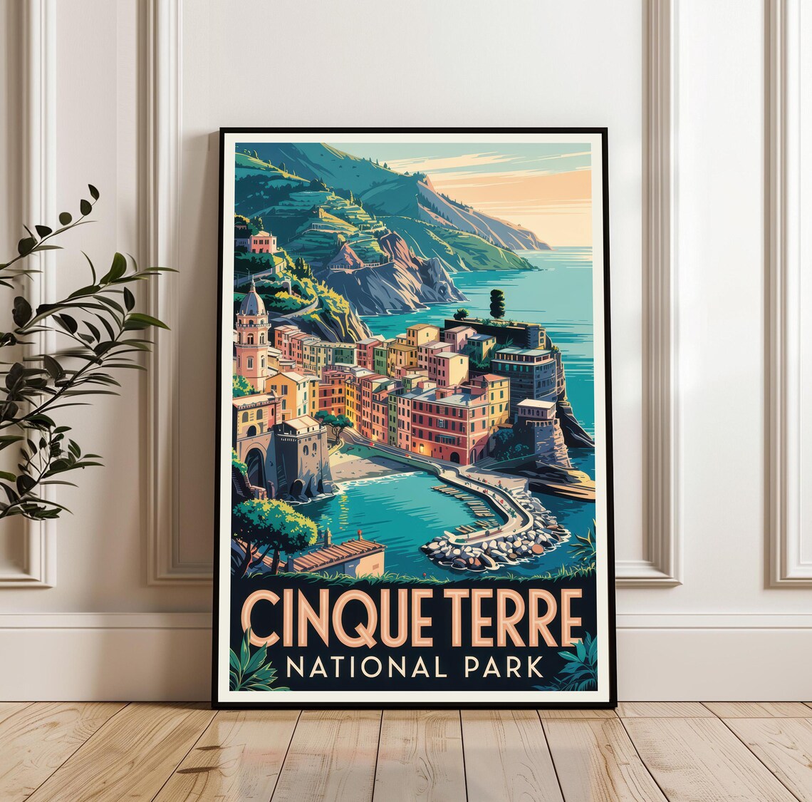 Cinque Terre National Park Retro Italy Travel Coastal Poster