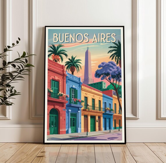 Buenos Aires Argentina Obelisk Colorful Caminito Street Travel Poster