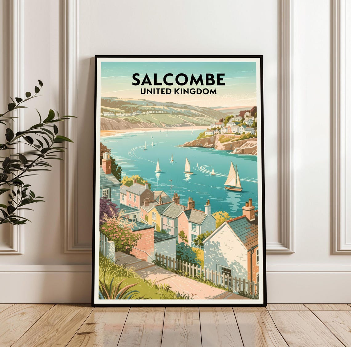 Salcombe England Harbor Sailboats Coastal Devon Travel Poster