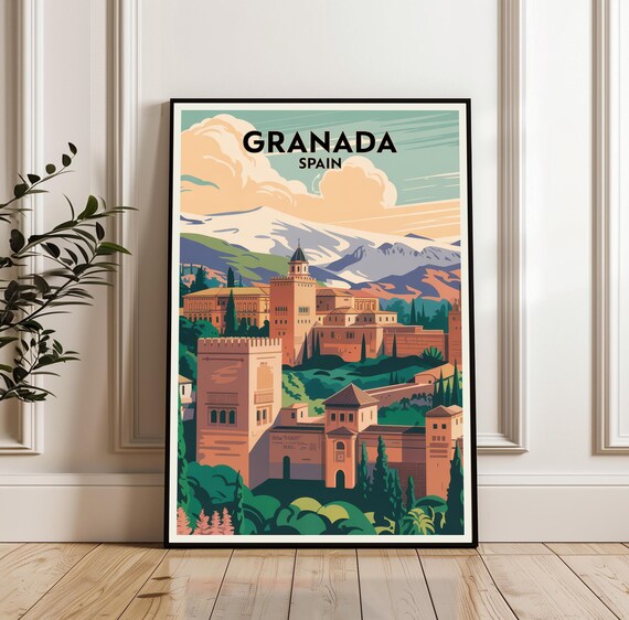 Granada Spain Alhambra Palace Sierra Nevada Mountains Travel Poster