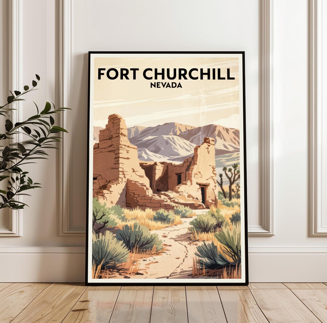 Fort Churchill Nevada Desert Ruins Golden Mountains Travel Poster
