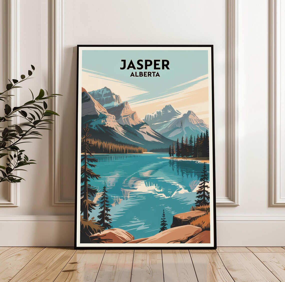 Jasper Alberta Turquoise Lake Canadian Rockies Retro Travel Poster