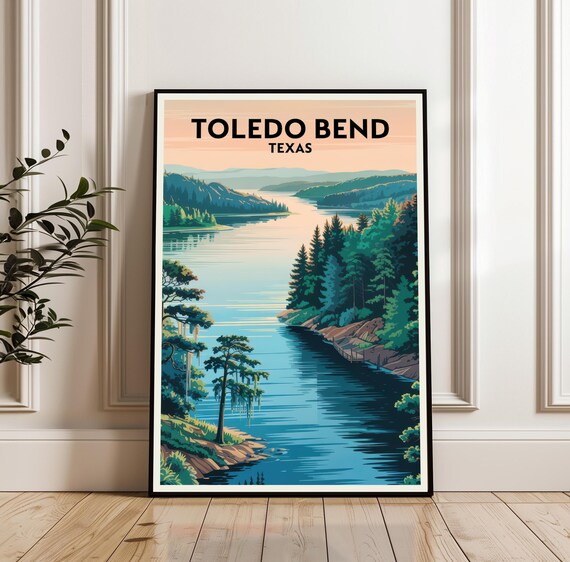 Toledo Bend Texas River Pine Forest Vintage Travel Art Poster