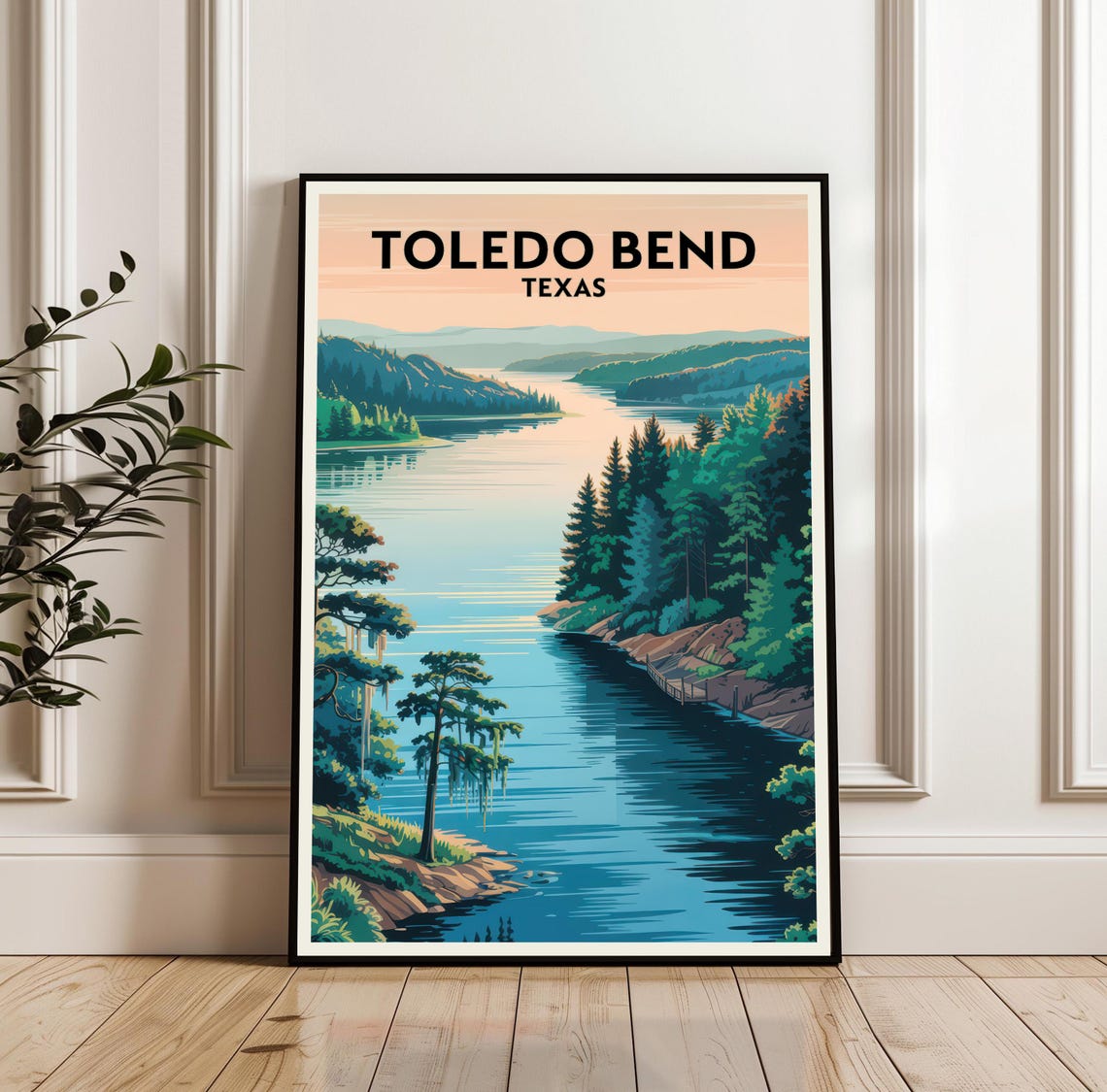 Toledo Bend Texas River Pine Forest Vintage Travel Art Poster