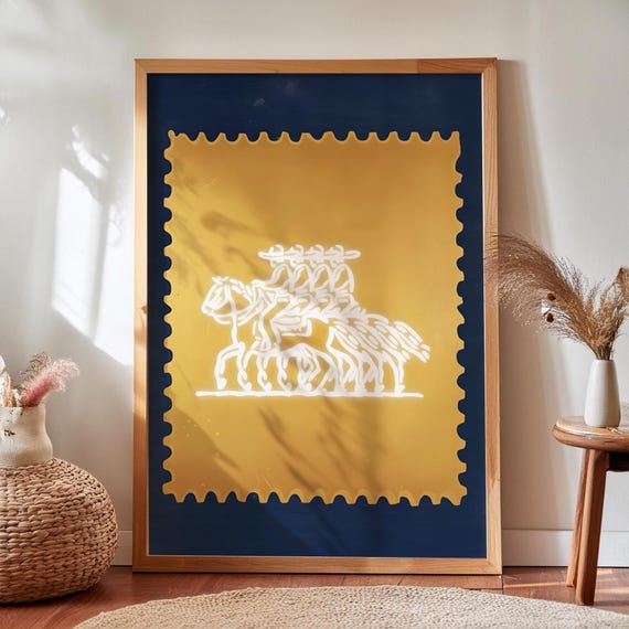 Mexico Cowboys On Horseback Print Vintage Western Stamp Art Digital Download
