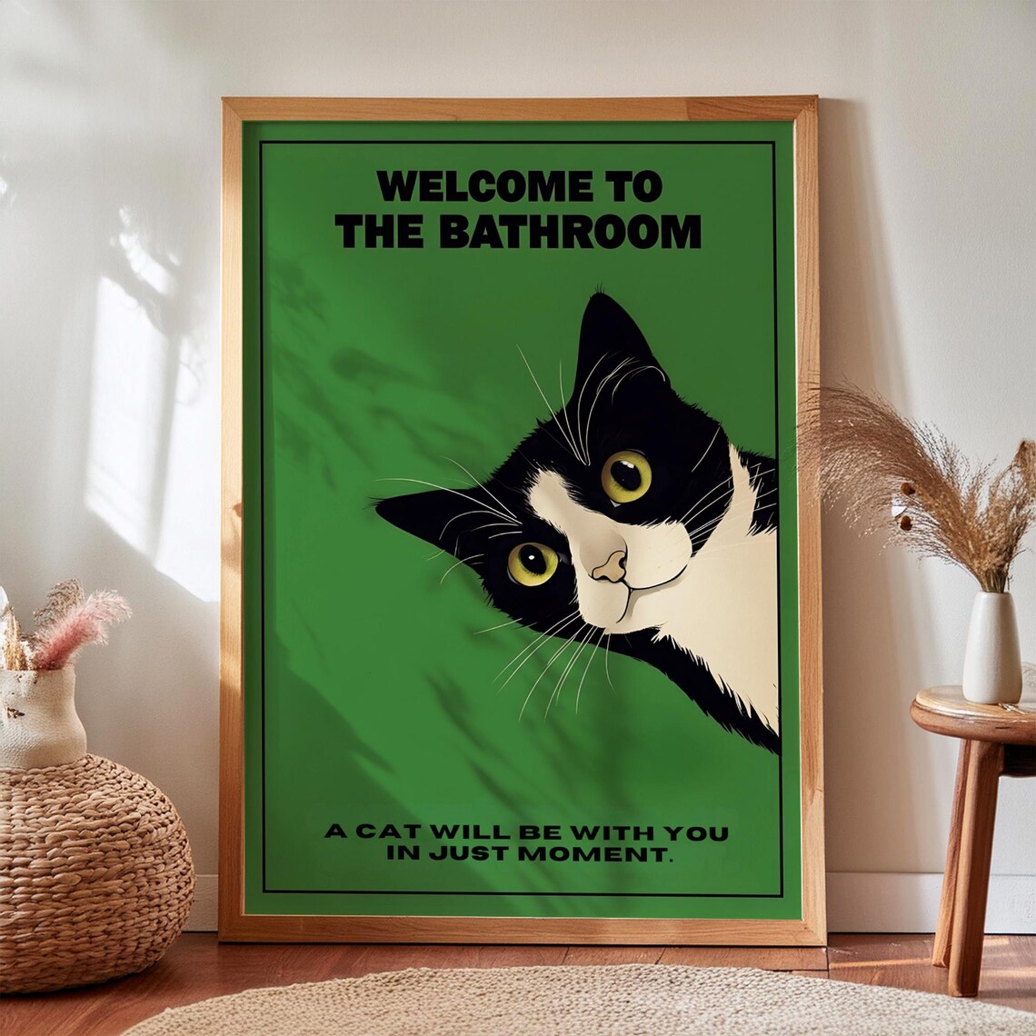 Tuxedo Cat Bathroom Art Print, Quirky Restroom Decor
