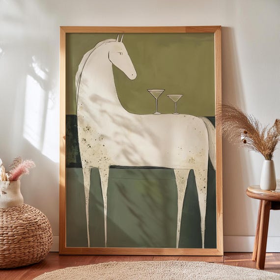 Abstract Horse Martini Glasses Art Print Minimalist Animal Poster Digital Download