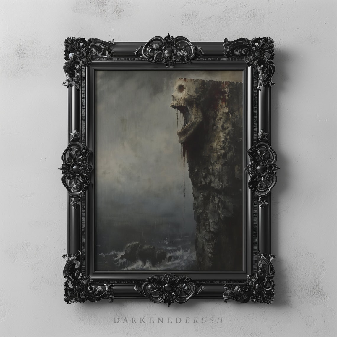 Skull Shaped Cliff Gothic Seascape Dark Macabre Ocean Art Poster