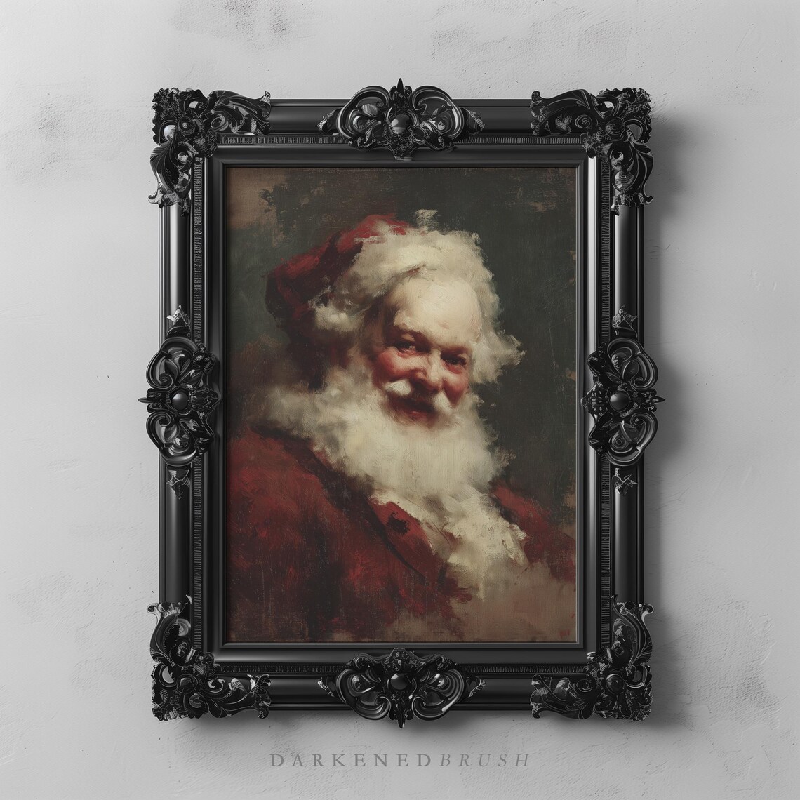 Victorian Santa Claus Portrait Smiling Vintage Christmas Oil Painting Poster